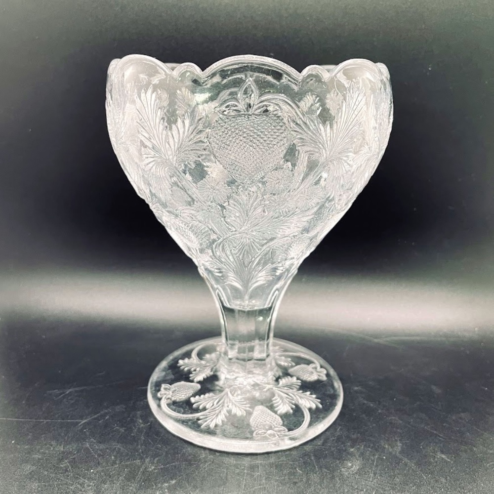 Antique Cambridge Crystal Glass Inverted Strawberry Footed Vase Pedestal Bowl